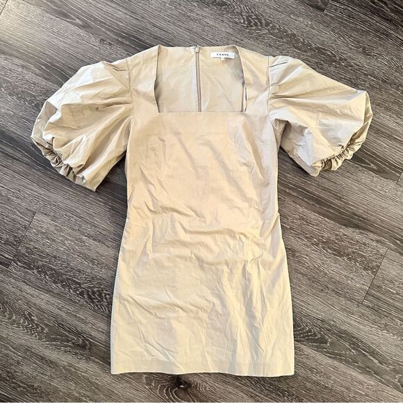 FRAME Nina Puff Sleeve Cotton Poplin Mini Dress - Picture 1 of 7